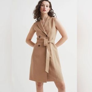 Tan H&M Sleeveless Trench Dress Khaki Blazer Vest Duster Medium Large